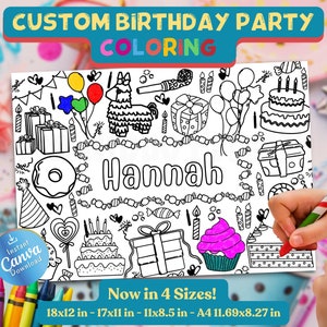 Personalized Birthday Coloring Placemat: Canva Editable (Download) Printable Paper Mat, Custom B-day Party Activity Page