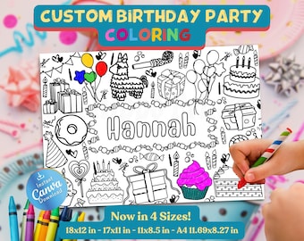 Personalisiertes Geburtstags-Tischset: Canva bearbeitbare (Download) druckbare Papiermatte, benutzerdefinierte B-Day-Partyaktivitätsseite