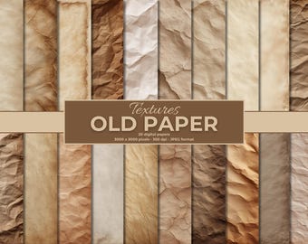 May include: A collection of digital paper textures in various shades of brown, beige, and cream, with a distressed, aged appearance. The image includes the text "Textures OLD PAPER" and details about the digital papers.