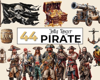 Jolly Roger Pirate Clipart Bundle, Scrapbook Graphics (PNG)
