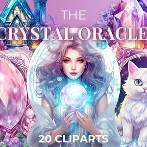 The Crystal Orakel Psychic Clipart Bundle, Orakel Karten Clipart Tarot Karten mystisch Kristall Clip Art Digital Sticker Pack