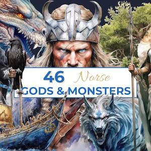 Viking Clip Art PNG, Gods and Monsters Ephemera Scrapbook Planner, Commercial Use Clipart Pagan, Asatru, Nordic Norse Thor Digital Download