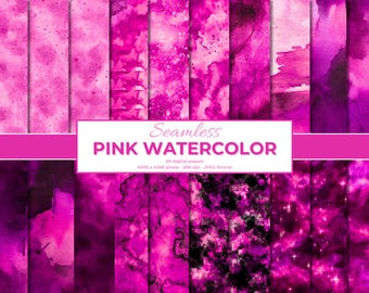 Pink Watercolor Digital Paper Bundle, pink watercolor textures, hot pink Printable Scrapbook Paper, seamless pink valentine paper pack