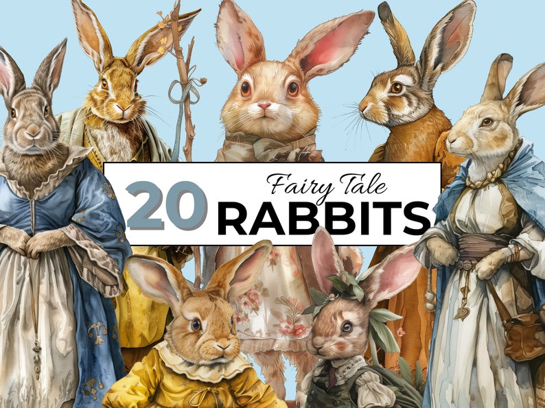 Watercolor Fairytale Rabbit Clipart Bundle (20 PNG) - Etsy