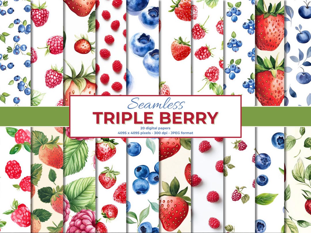 Watercolor Berry Seamless Paper, Strawberry Blueberry Raspberry ...