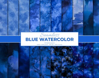 Blue Watercolor Textures, Seamless Digital Paper (Digital Download)