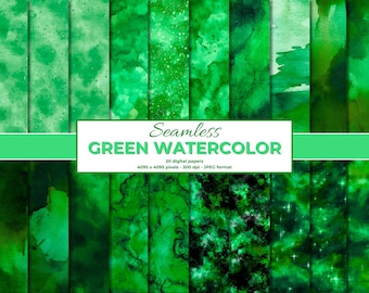 Emerald Green Watercolor Digital Paper, Seamless Textures (Digital Download)