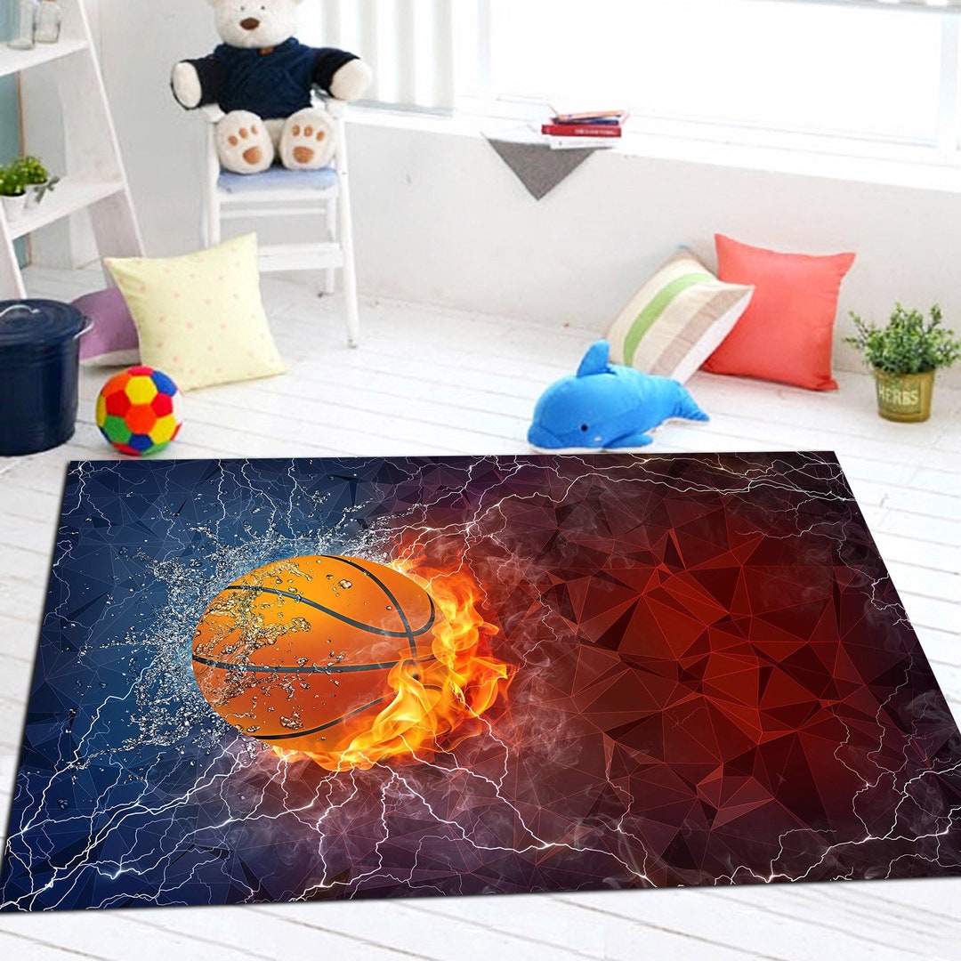 Basketball Pattern Rug, Basketball Rug, Sports Rug, Kids Room Rug, Big ...