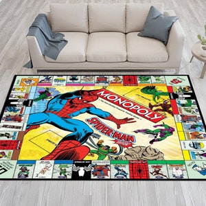 Alfombra de Monopoly de Spiderman, Alfombra de Monopoly, Alfombra de Monopoly para aficionados, Alfombra de juego, Alfombra de juego de mesa, Alfombra de juegos, Alfombras de cartas de juego, Alfombra de juegos familiares, Alfombra personalizada