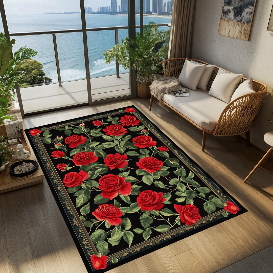 Roses Rug, Red Roses Rug, Flower Rug, Living Room Rug, Girl Room Rug ...