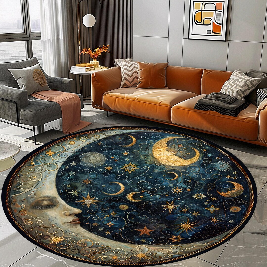 Zodiac Astrology Rug: Round Moon and Stars Design - Etsy