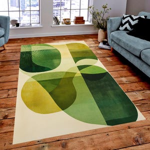 Mid Century Modern Rug: Green Geometric Velvet Area Rug