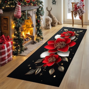 Christmas Floral Runner Rug: Holiday Hallway Decoration