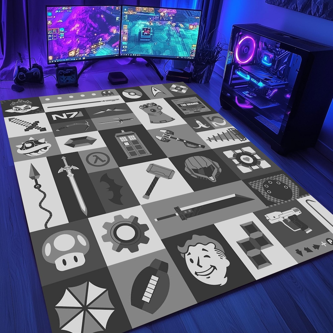 Pc Gaming Small Rug Retro Game Room Rug: Geeky Computer Carpet, Gamer Gift - Etsy
