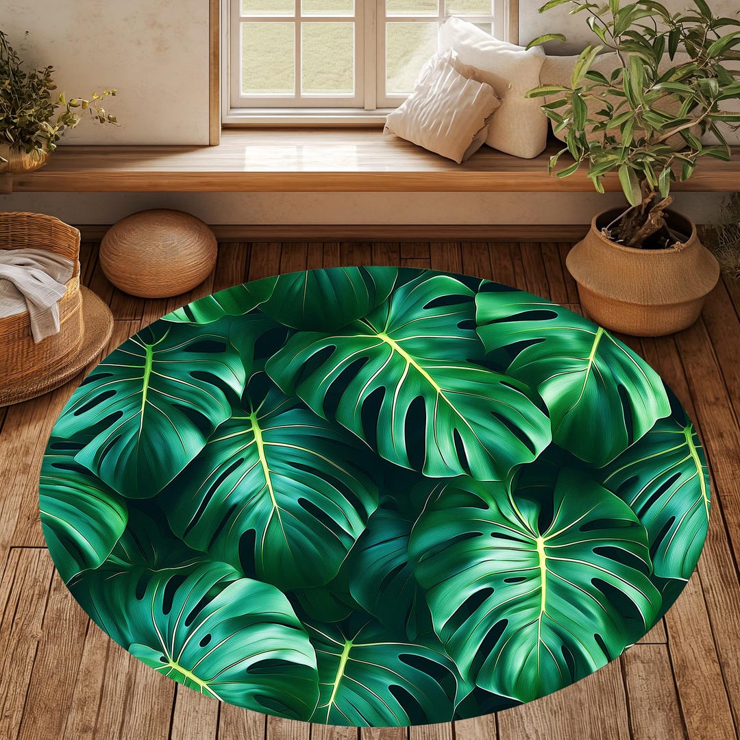 Plant Rug Plants Rug, Monstera Plants Rug, Plants Leaf Rug, Big Green Leaf Rug ...