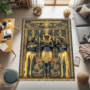 Egyptian Anubis Rug: Ancient Hieroglyph Decor