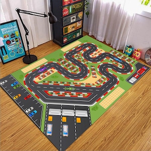 Race Car Track Rug: Kids Playroom Decor, Birthday Gift