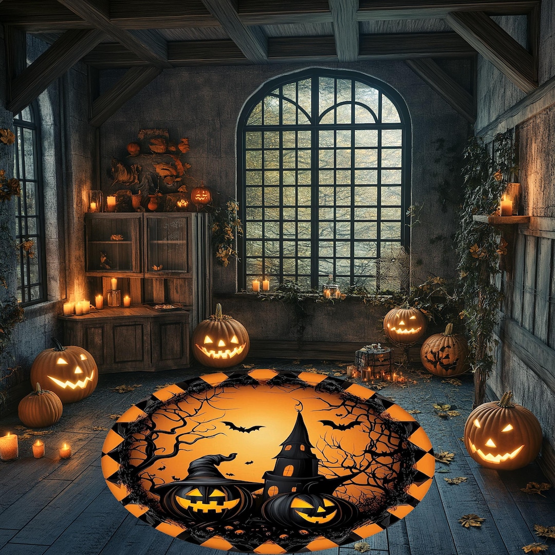 Large Spooky Rug Pumpkin Halloween Round Rug: Spooky Decor - Etsy