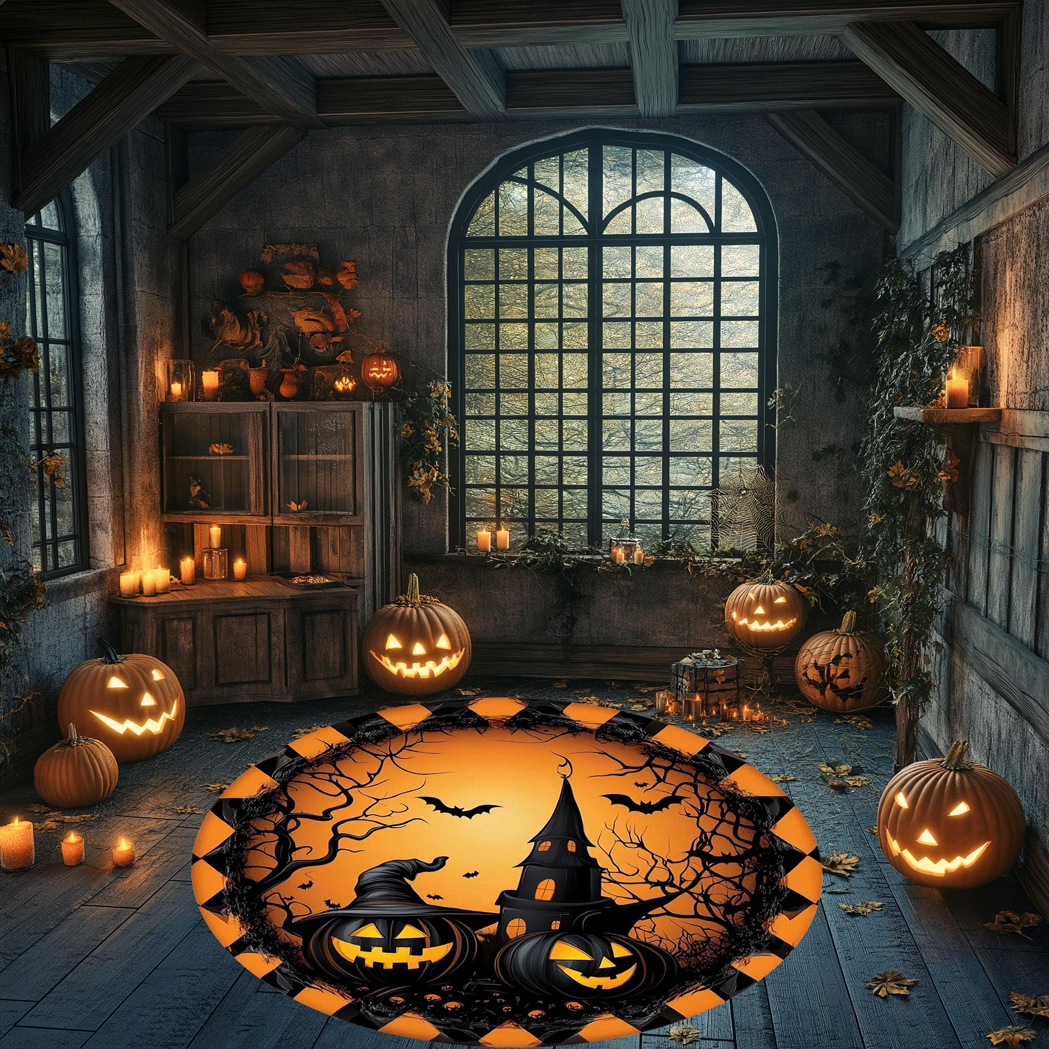 Pumpkin Halloween Round Rug: Spooky Decor