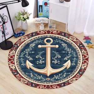 Nautical Rug, Ship Anchor Rug, Nautical Rug,Kids Room Rug, Nautical School Rug, Kindergarten Rug, Nursery Decor,Kids Rug, Gift For Him,Round