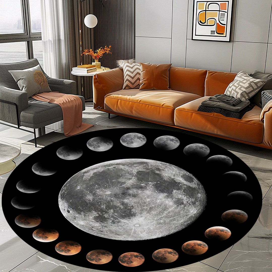 Moon Rags Phases of the Moon Rug, Round Moon Rug, Moon Rug, Grey Gray Rug, Night ...