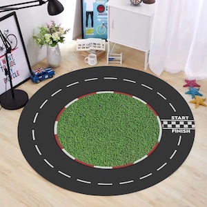 Tapijt raceauto, wegtapijt, tapijt wegpatroon, antislipbasis, racebaankleed, lang wegtapijt, gangkleed, kinderkamertapijt, rond tapijt, rond