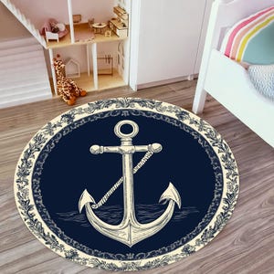 Nautical Rug, Ship Anchor Rug, Nautical Rug,Kids Room Rug, Nautical School Rug, Kindergarten Rug, Nursery Decor,Kids Rug, Gift For Him,Round