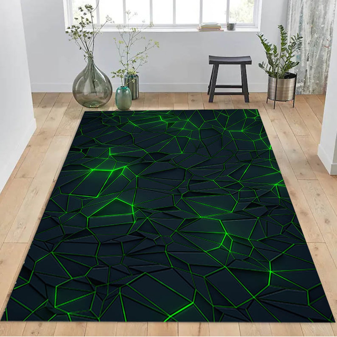 Green Neon Rug Gaming Room Rug Gamer Rug Popular Rug Cool - Etsy