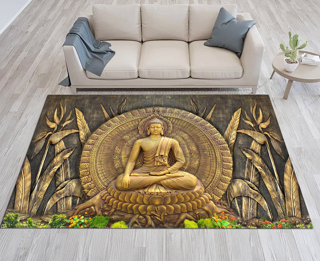 Buddha Rug, Buddha Print Rug, Asian Rug, Buddha Pattern Rug, Yoga Rug ...