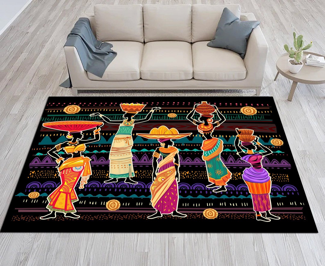 African Lady Rug, African Rug, Dancing Rug, Retro African Rug, African ...