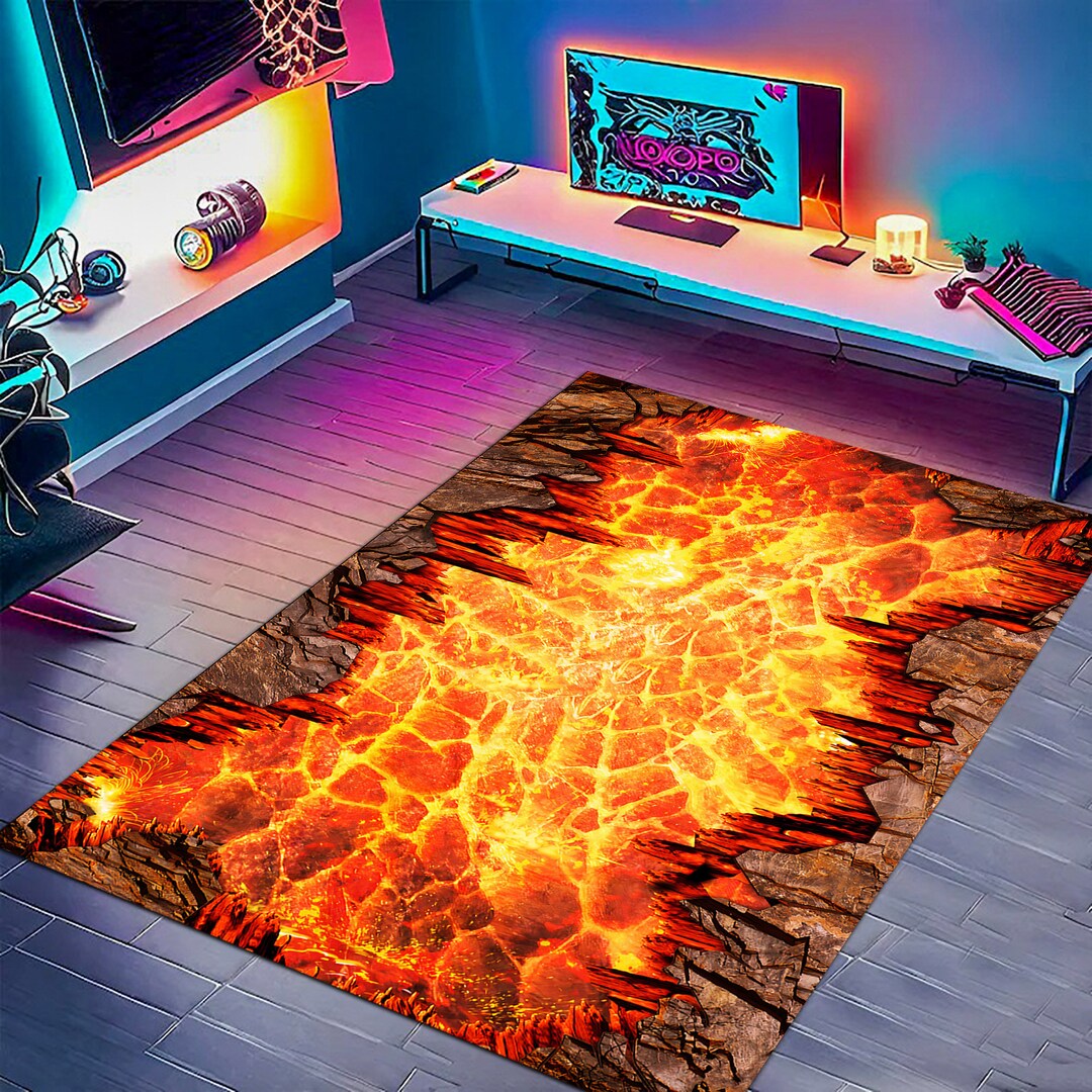 Volcano Lava Rug: Neon Gamer Room Decor - Etsy