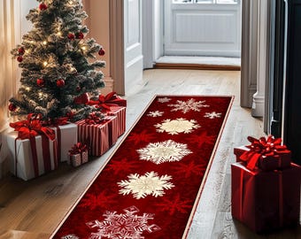 Christmas Rug, Merry Christmas, Christmas Runner, Snowflakes Runner, Christmas Decoration, Christmas Area Rug, Runner Rug, Hallway Rug