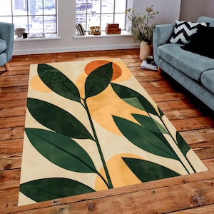Mid Century Modern Rug: Geometric Leaves, Retro Decor