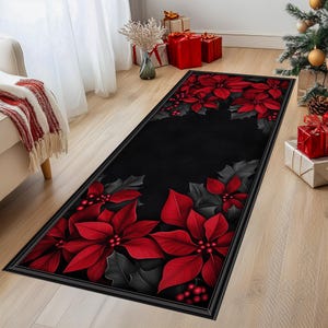Poinsettia Christmas Rug: Holiday Hallway Runner