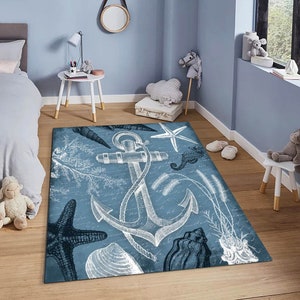 Nautical Rug, Ship Anchor Rug, Nautical Rug,Kids Room Rug, Nautical artSchool Rug, Kindergarten Rug, Nursery Decor,Kids Rug, Gift For Him