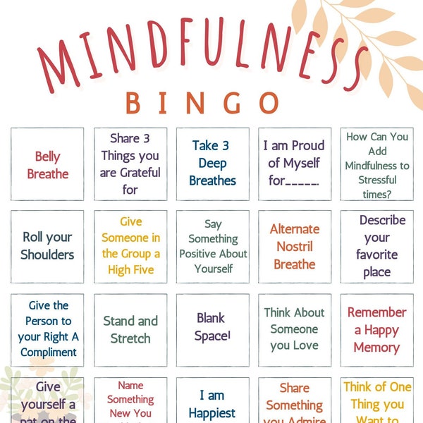 Mindfulness BINGO Game - 10 Player - School Counseling Activity - Lesson - SEL - Coping Skills - Interactive Game