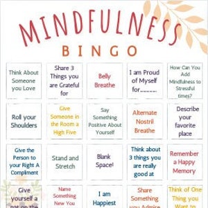 Mindfulness BINGO Spiel - 20 Spieler - Schulberatungsaktivität - Printable