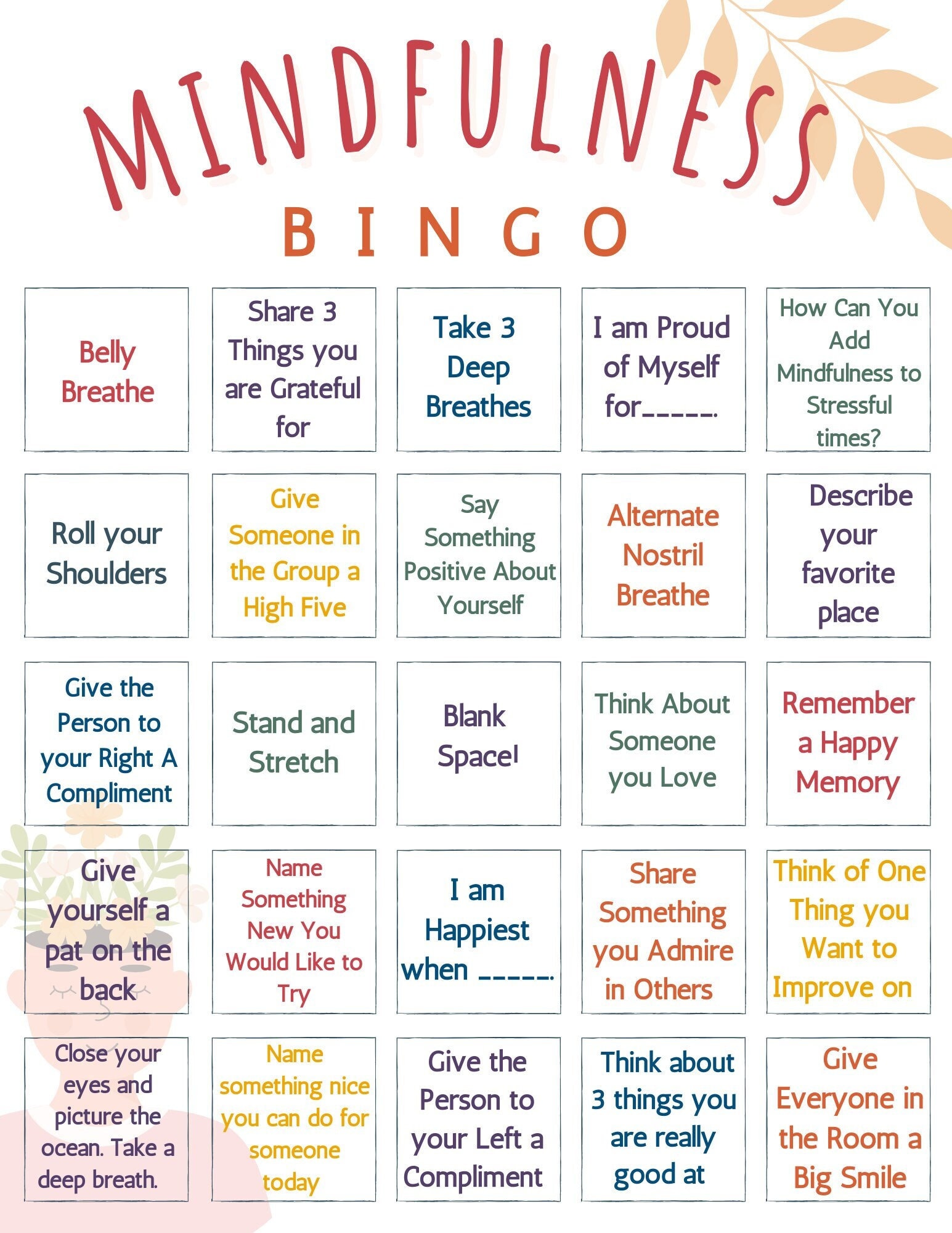 Mindfulness BINGO Game School Counseling Activity Lesson SEL Coping Mindfulness BINGO Game School Counseling Activity Lesson SEL Coping