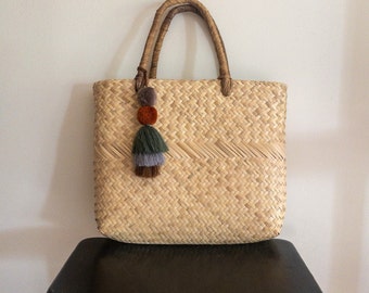 Woven Palm Leaf Totes | Dark Handles