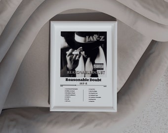 Poster Reasonable Doubt, Jay-Z, Rap US, Pochette album, Poster imprimable, Rap, Art mural, Affiche numérique, Musique, Tracklist, Album