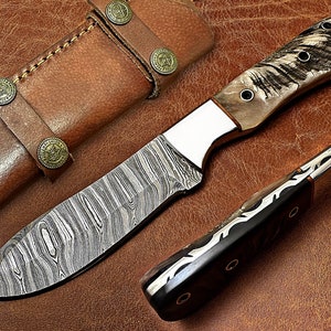 Camping Handmade Damascus Steel Tool Personalized Gift For Birthday, Gifts For Men, Outdoor Gift, Christmas Gifts With Leather Cover