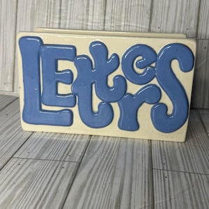 Colorful Vintage Ceramic Letter Holder | Handmade Office Organizer | Retro Desk Decor Letter Holder