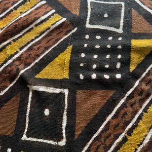 Vintage Authentic African Mudcloth Textile – Handwoven Boho Fabric – Tribal Wall Hanging or Throw Colors gold black brown white