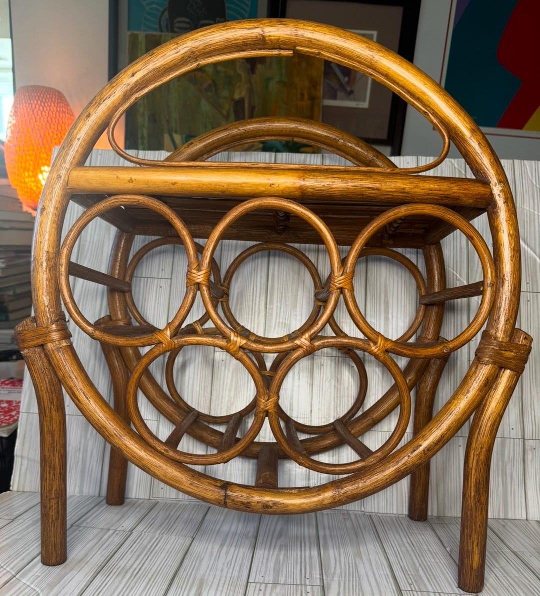 Vintage Rattan Bamboo Wine Rack – 5 Bottle Holder With Shelf - Etsy