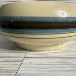 Vintage McCoy Pottery Planter | Cream, Brown & Blue Stoneware Bowl