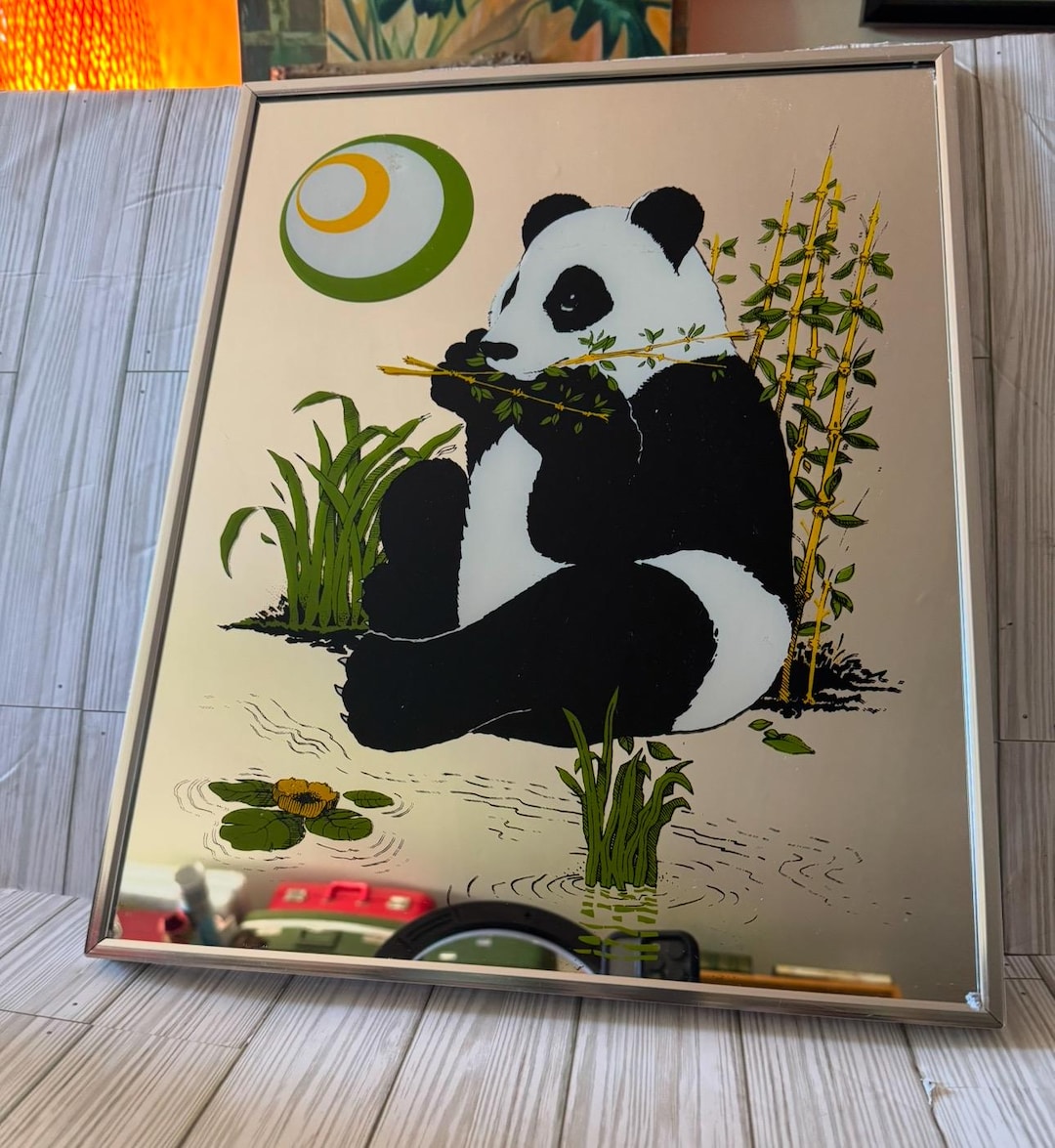 Vintage MCM Panda Bear Bamboo Adorable Wall Mirror by Turner Made