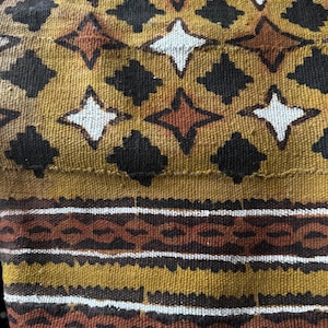 Vintage Authentic African Mudcloth Textile – Handwoven Boho Fabric – Tribal Wall Hanging or Throw Colors gold black brown white star design