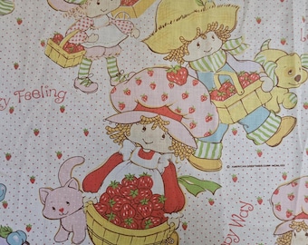1980 Strawberry Shortcake Twin Sheet Fitted and Flat Sheet Set