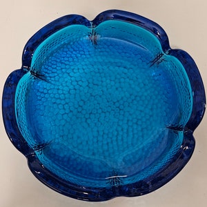 Vintage Blenko Blue Glass Ashtray/Large Trinket Dish MCM