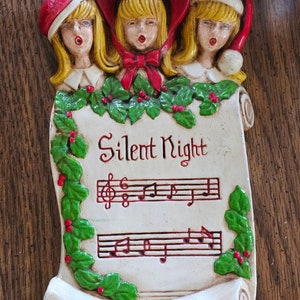 Vintage Chalkware Silent Night Wall Plaque